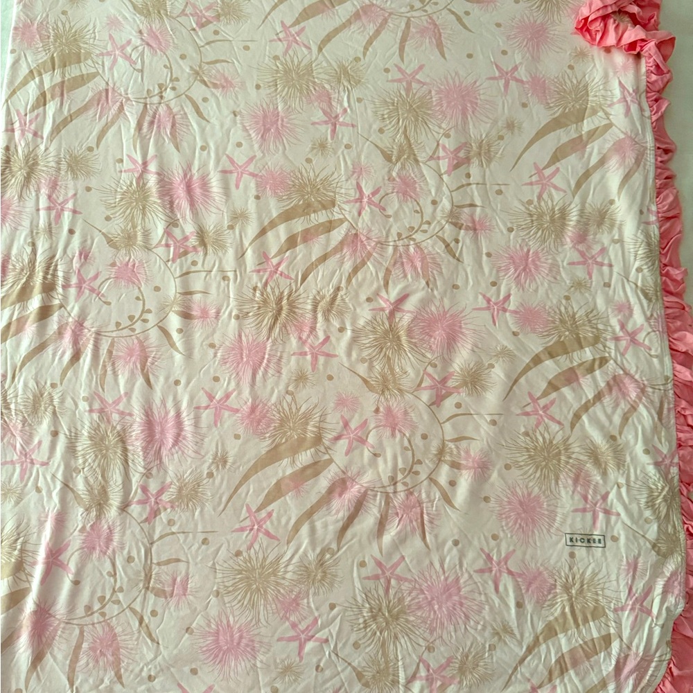Kickee Pants Ruffle double layer throw blanket in natural sea garden
